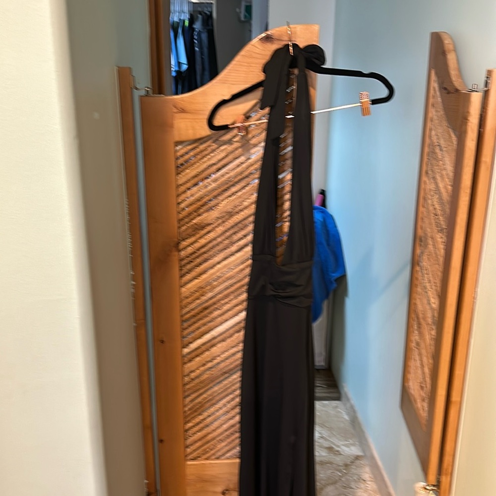 Black halter dress that ties around neck and waist